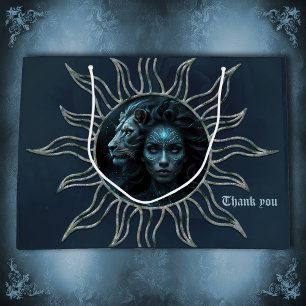 Mystical connection, mystical woman and the lion. large gift bag