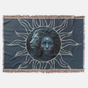 Mystical connection,  mystical woman and the lion. throw blanket