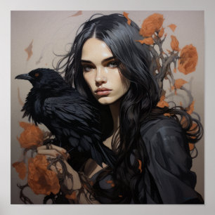 Mystical Connection: Woman and Crow Poster