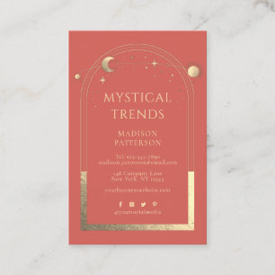 Mystical Coral Gold Celestial Branding Business Card
