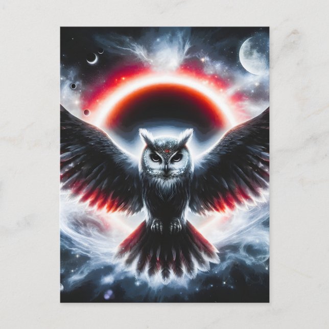 Mystical Cosmic Celestial Owl Announcement Postcard (Front)