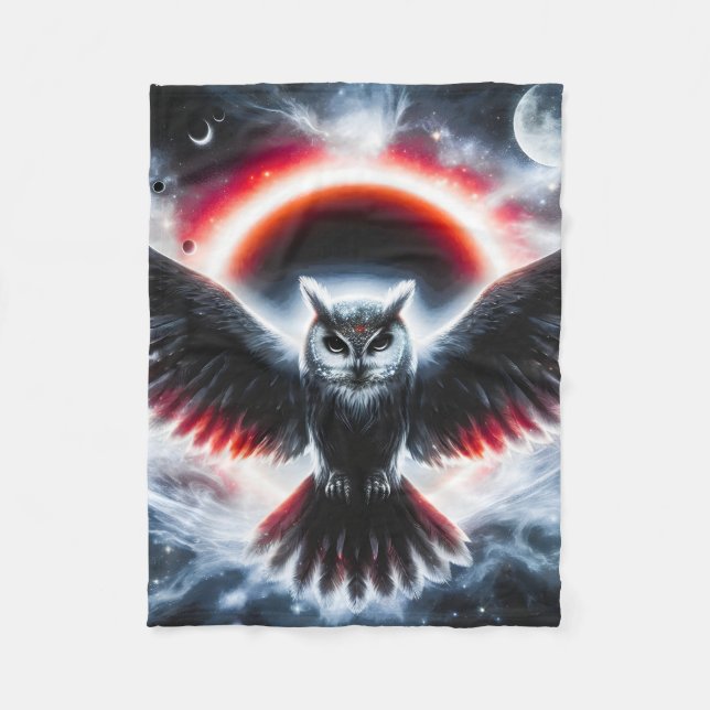 Mystical Cosmic Celestial Owl Fleece Blanket (Front)