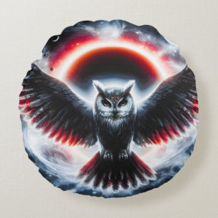 Mystical Cosmic Celestial Owl Round Cushion