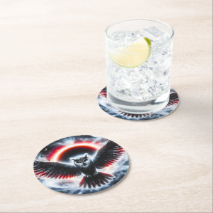 Mystical Cosmic Celestial Owl Round Paper Coaster