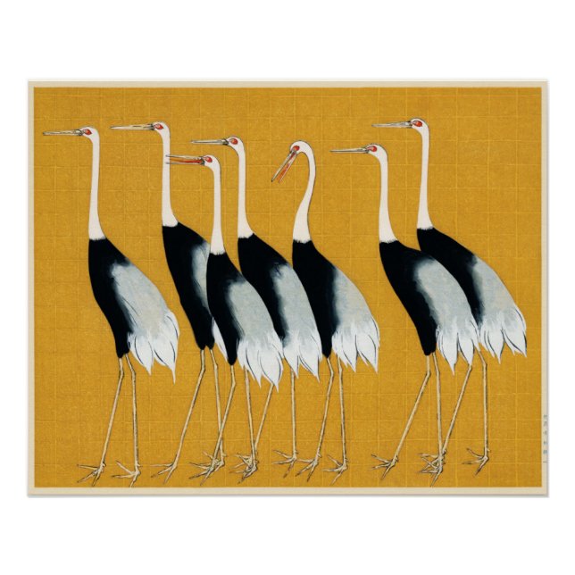 Mystical Cranes: Harmony in Gold Poster (Front)
