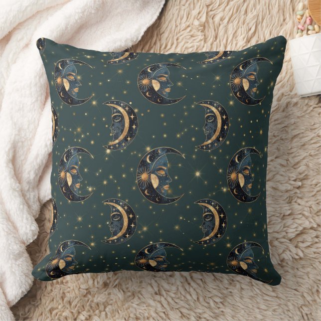 Mystical Crescent Moon Star Pattern Cushion (Blanket)