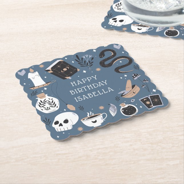 Mystical Crystal Fortune Teller Birthday Party Paper Coaster (Angled)