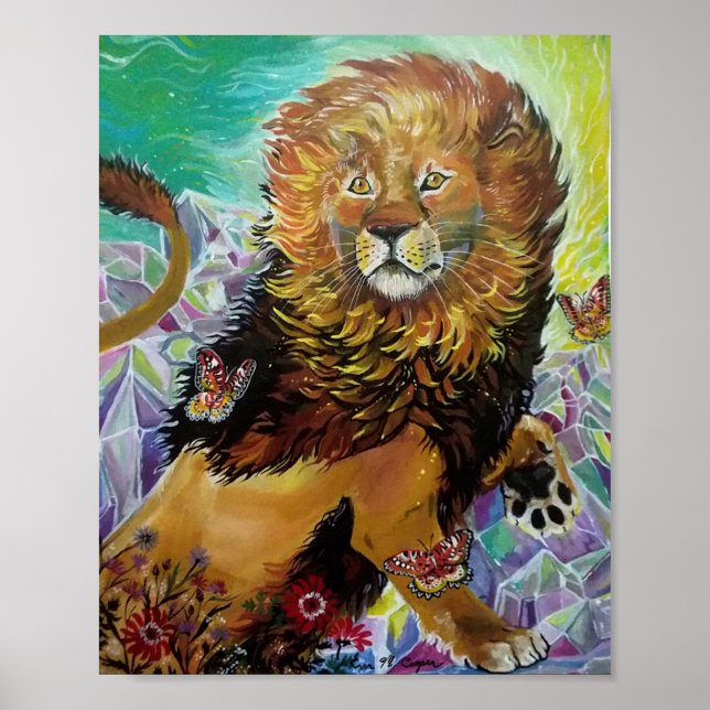 Mystical Crystal Lion Painting "New Worlds" Poster (Front)
