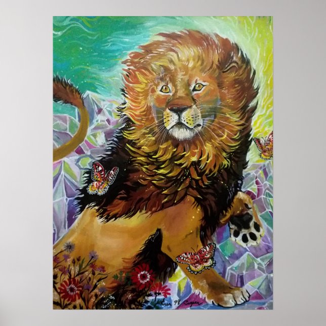 Mystical Crystal Lion Painting "New Worlds" Poster (Front)