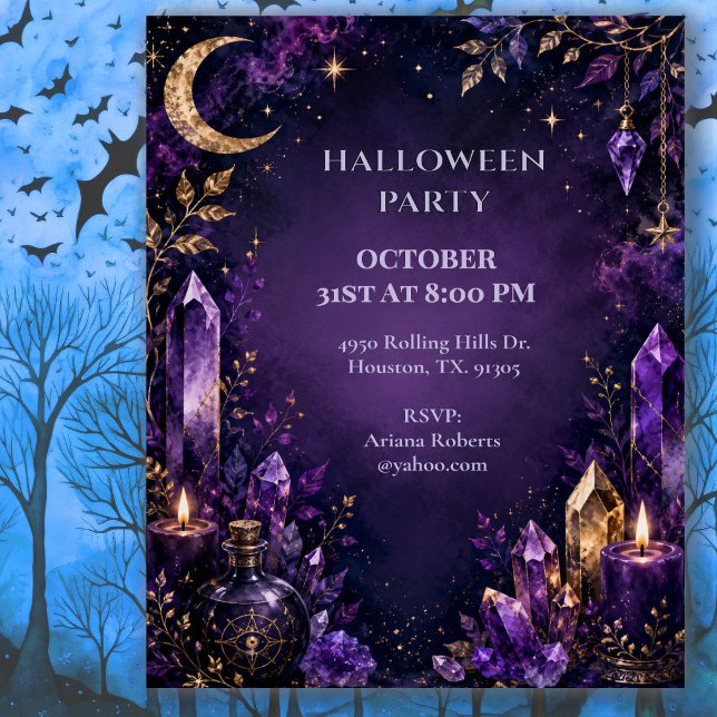 Mystical Crystal Moon Halloween Party Invitation (Creator Uploaded)
