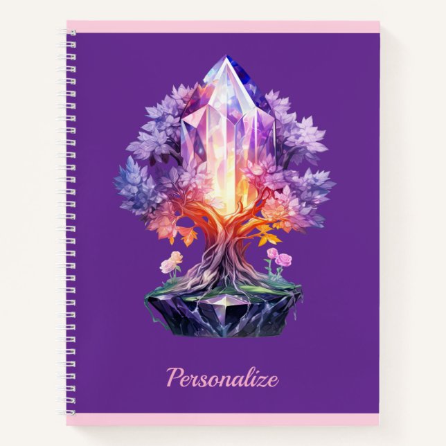 Mystical Crystal Tree on Purple Radiant Gemstone  Notebook (Front)
