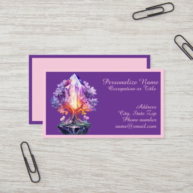 Mystical Crystal Tree Radiant Gemstone Fantasy Art Business Card (Front/Back In Situ)