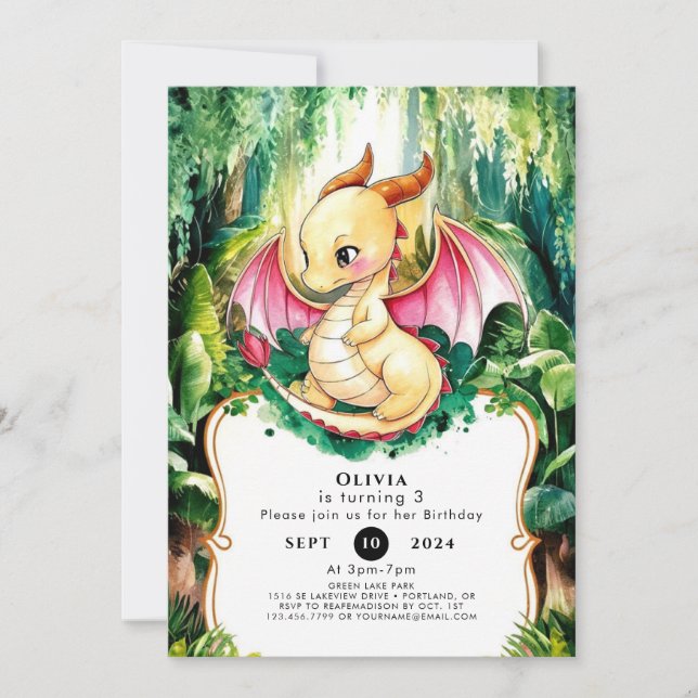 Mystical Cute Dragon Birthday Invitation (Front)