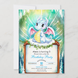 Mystical Cute Dragon Birthday Invitation