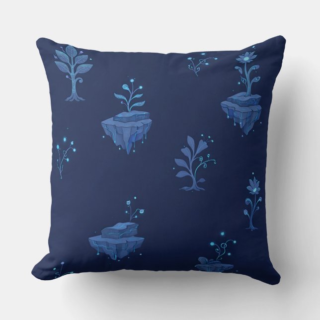 Mystical Cyberpunk Botanical Elements in Midnight  Cushion (Front)