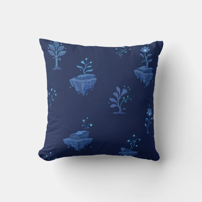 Mystical Cyberpunk Botanical Elements in Midnight  Cushion (Front)