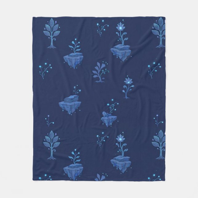 Mystical Cyberpunk Botanical Elements in Midnight  Fleece Blanket (Front)
