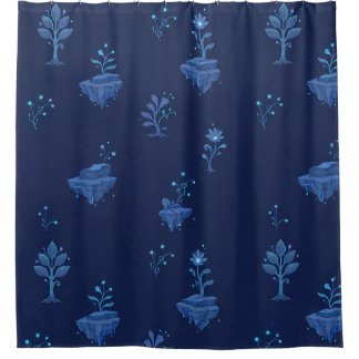 Mystical Cyberpunk Botanical Elements in Midnight Shower Curtain