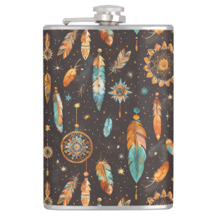 Mystical Dark Boho: Feathers & Dream Catchers Desi Hip Flask