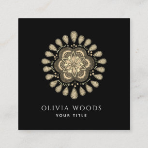 Mystical Dark Boho Floral Mandala Square Business Card