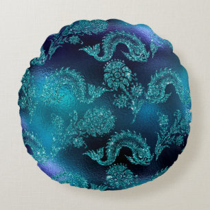 Mystical Dark Mermaid Scales & Ocean Trident illow Round Cushion