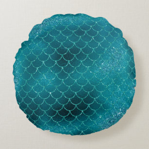 Mystical Dark Mermaid Scales & Ocean Trident illow Round Cushion