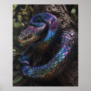 Mystical Dark Rainbow Iridescent Viper Coiled Post Poster