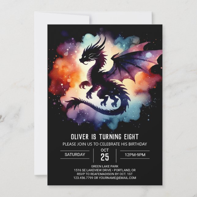 Mystical Dragon Birthday Editable Invitation (Front)