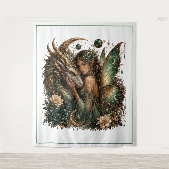 Mystical Dragon Fairy Art  Tapestry (Front)