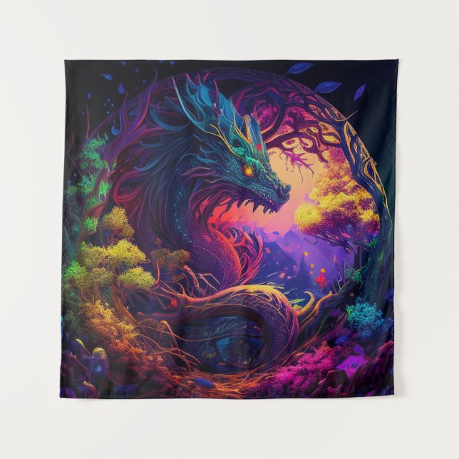 Mystical Dragon Fantasy Colourful Cloth Tapestry (Front)