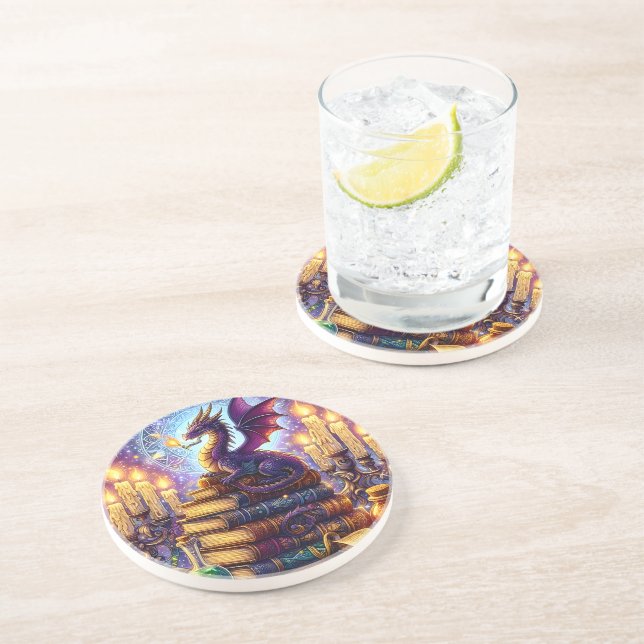 Mystical Dragon Wizard Books Coaster (Side)