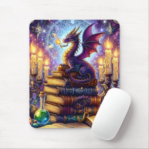 Mystical Dragon Wizard Books Mouse Pad