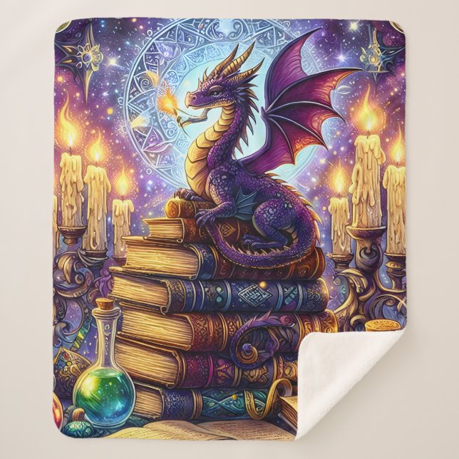 Mystical Dragon Wizard Books Sherpa Blanket (Front)