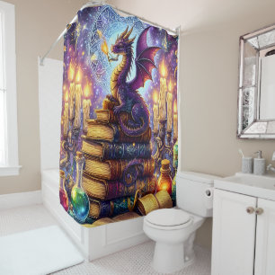 Mystical Dragon Wizard Books Shower Curtain