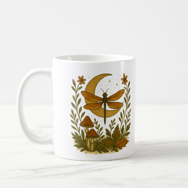 Mystical Dragonfly Moon Mug – Celestial Woodland (Left)
