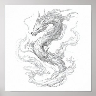 Mystical Elemental Art: Detailed Dragon Poster
