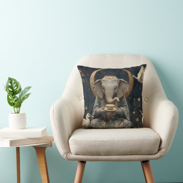 Mystical Elephant Tea Party Under Crescent Moon Cushion (Chair)