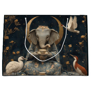 Mystical Elephant Tea Party Under Crescent Moon Large Gift Bag