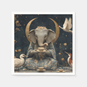 Mystical Elephant Tea Party Under Crescent Moon Napkin