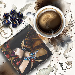Mystical Elf Dragon Companion Butterfly Fantasy Glass Coaster