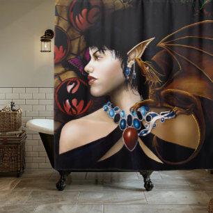 Mystical Elf Dragon Companion Butterfly Fantasy Shower Curtain