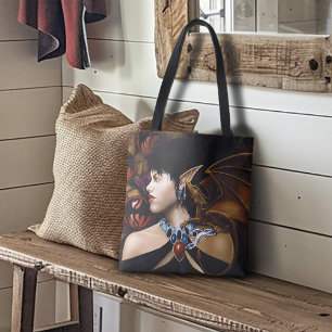 Mystical Elf Dragon Companion Butterfly Fantasy Tote Bag