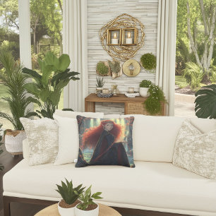 Mystical Elf in an Fantasy Forest Cushion