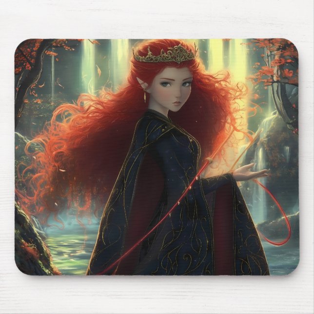 Mystical Elf in an Fantasy Forest Mouse Pad (Front)
