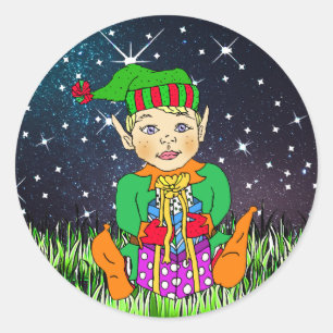 Mystical Elf on a Starry Night Classic Round Sticker