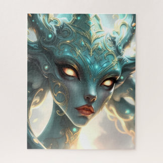 Mystical Emerald Goddess with Glowing Ember Eyes Jigsaw Puzzle
