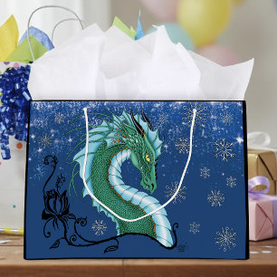 Mystical Emerald Ice Dragon Snowflakes Fantasy Large Gift Bag
