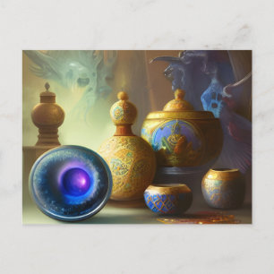 Mystical Enamel Bottles & Bowls Digital Art   Postcard
