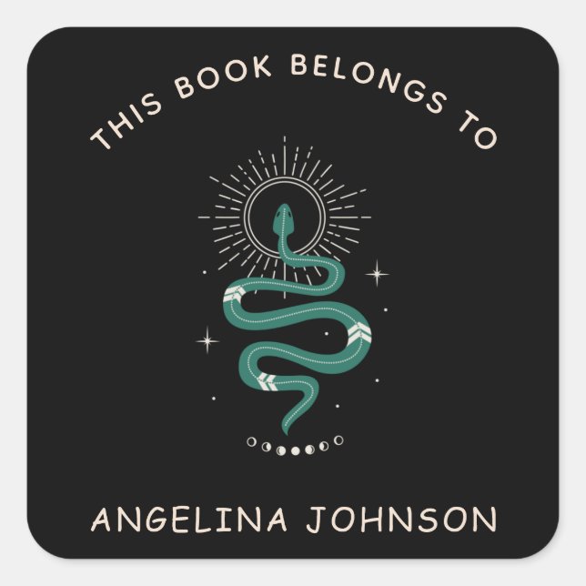 Mystical Esoteric Snake Magical Name Bookplate Square Sticker (Front)