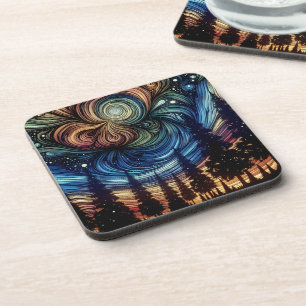 Mystical Ethereal Art with Trees and Night Sky  Coaster